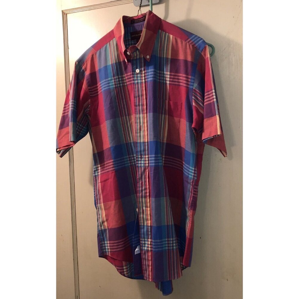 Chaps Ralph Lauren Shirt Mens M Button Down Plaid Short‎ Sleeve Lightweight